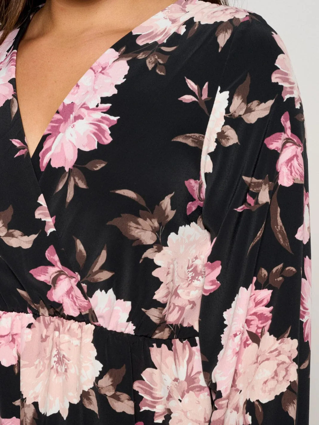 WOMEN'S LONG SLEEVE SURPLICE HIGH-LOW FLORAL MAXI DRESS