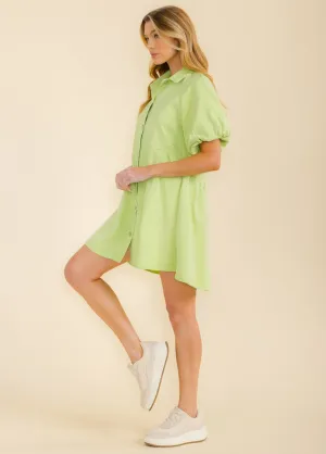WOMEN'S SHORT SLEEVE FRONT POCKETS BUTTON UP DENIM HIGH-LOW MINI DRESS
