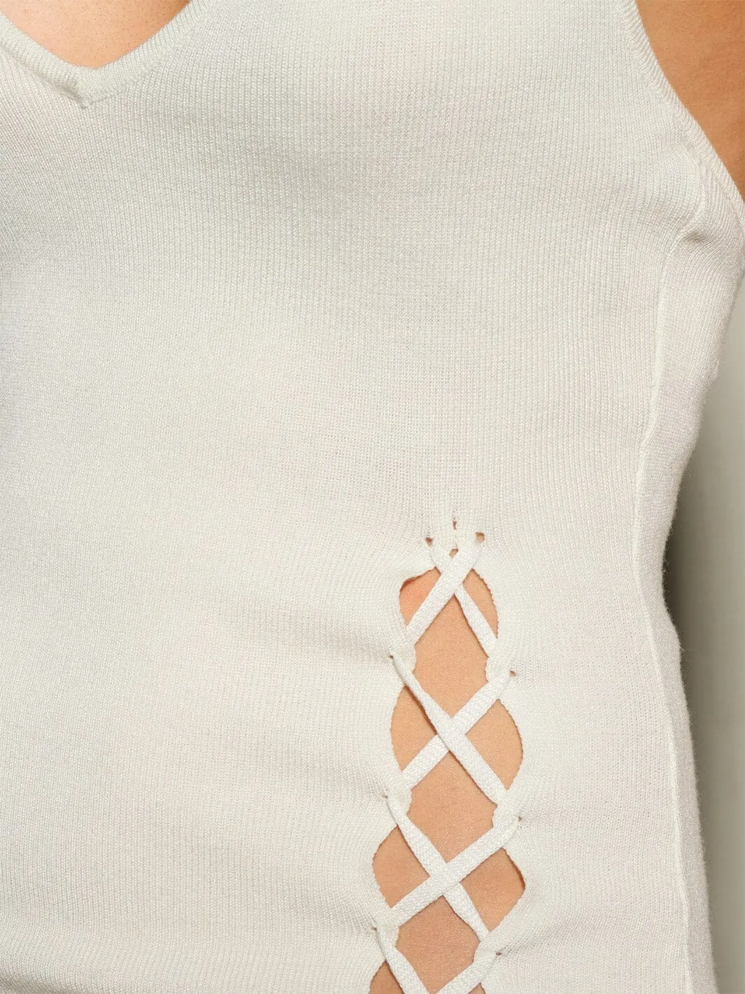WOMEN'S SLEEVELESS V-NECK LACE UP DETAILED OPEN BACK BODYCON MINI DRESS