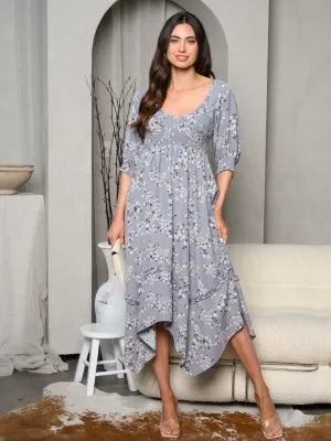 WOMEN'S WIDE V-NECK FLORAL PRINT MAXI DRESS