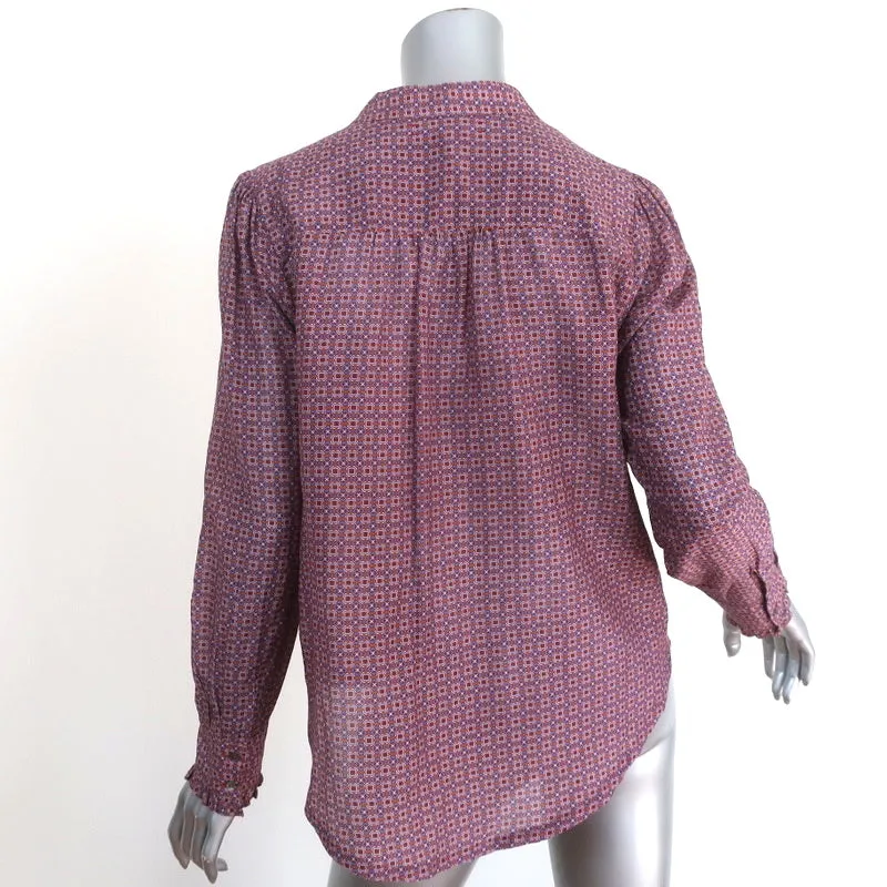 Xirena Henley Top Purple Printed Cotton-Silk Size Extra Small Long Sleeve Blouse