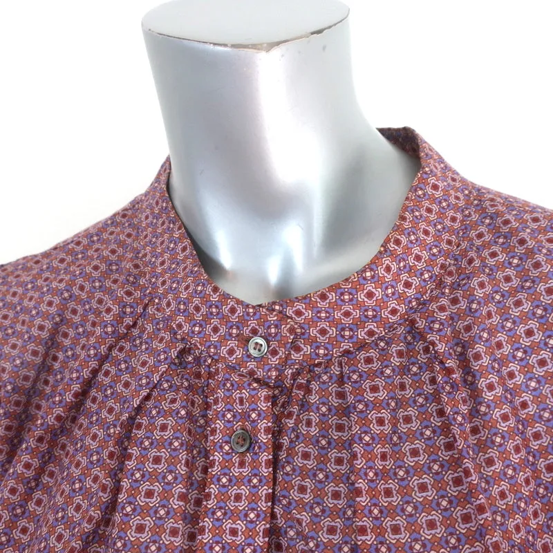 Xirena Henley Top Purple Printed Cotton-Silk Size Extra Small Long Sleeve Blouse