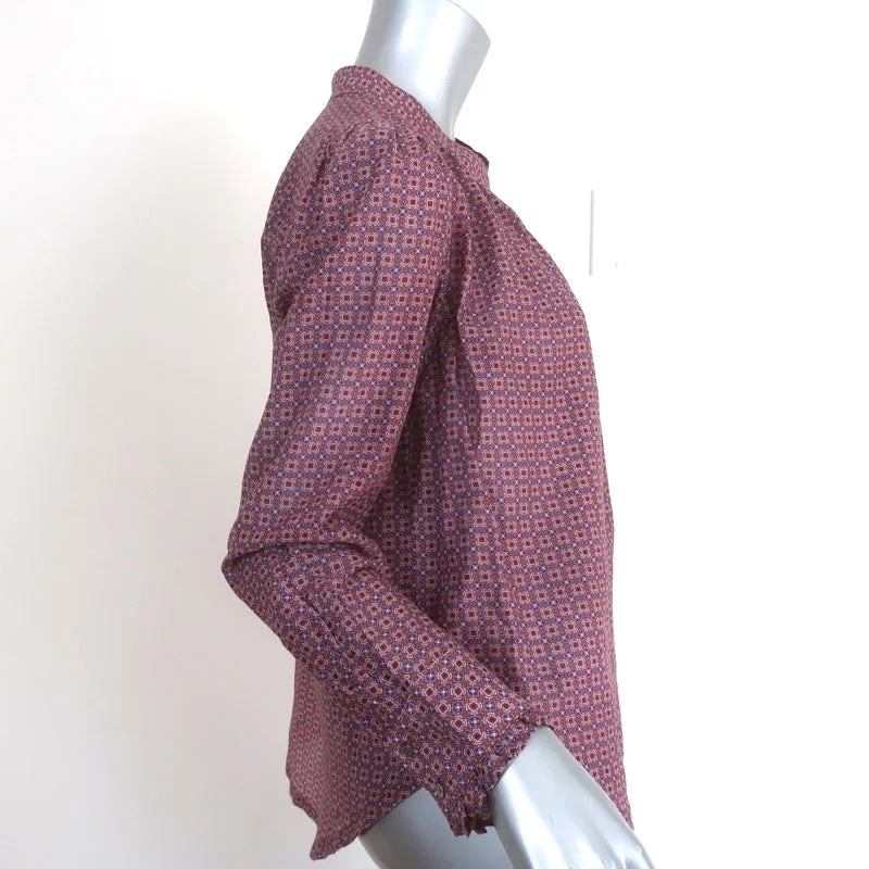 Xirena Henley Top Purple Printed Cotton-Silk Size Extra Small Long Sleeve Blouse