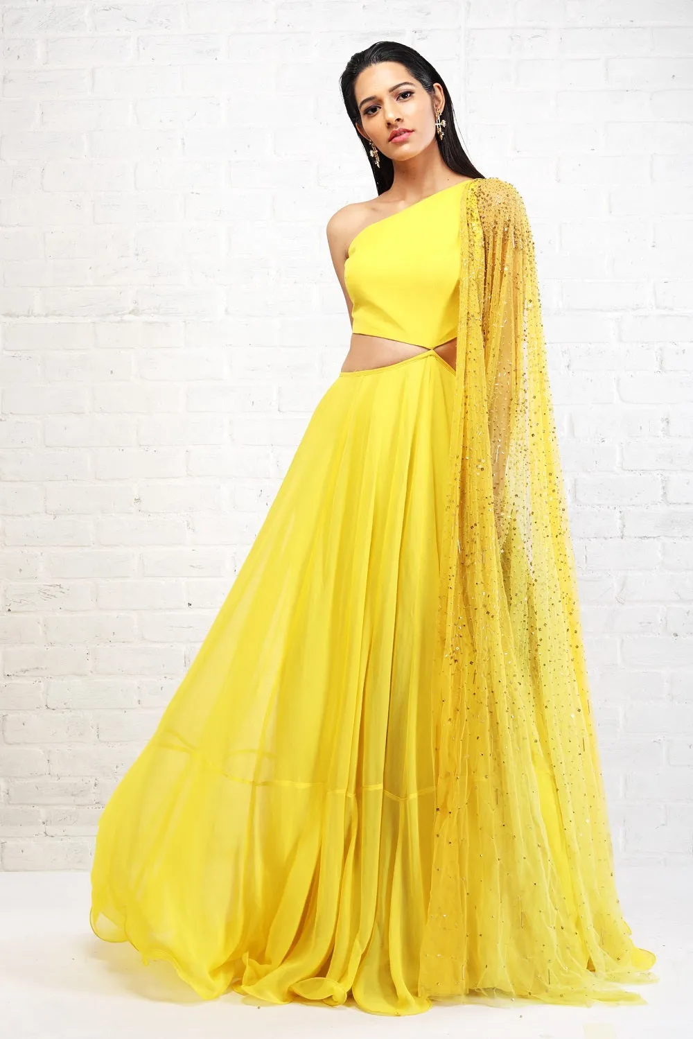Yellow Cut Out Anarkali with Dupatta