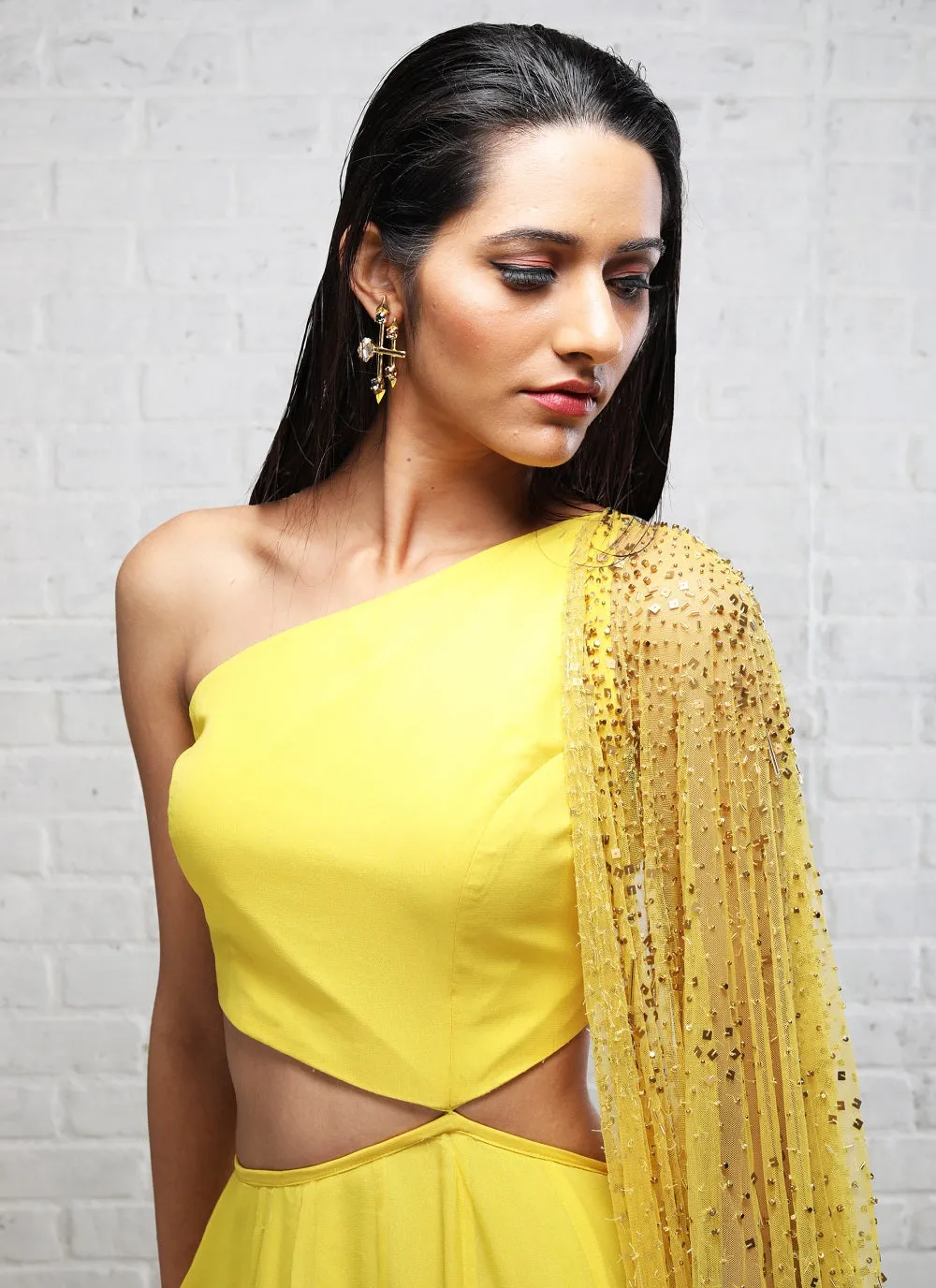 Yellow Cut Out Anarkali with Dupatta