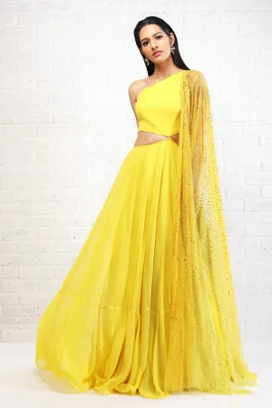Yellow Cut Out Anarkali with Dupatta