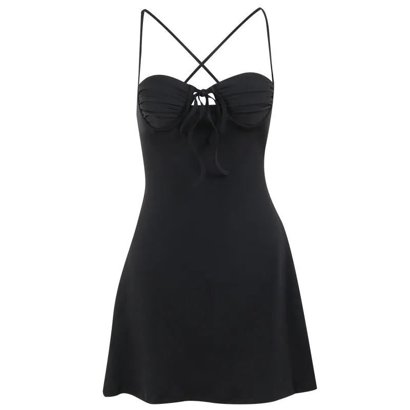YJ23233Summer2023New European and American Hot Girl Sexy Push-up SlingAWomen's Backless Lace up Dress