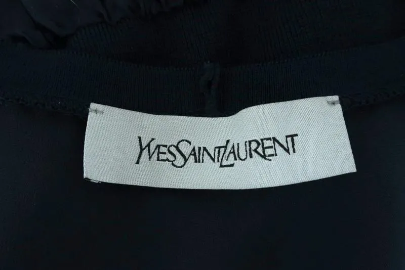 Yves Saint Laurent Blouson Top Navy Silk Size 34 Sleeveless V-Neck Blouse