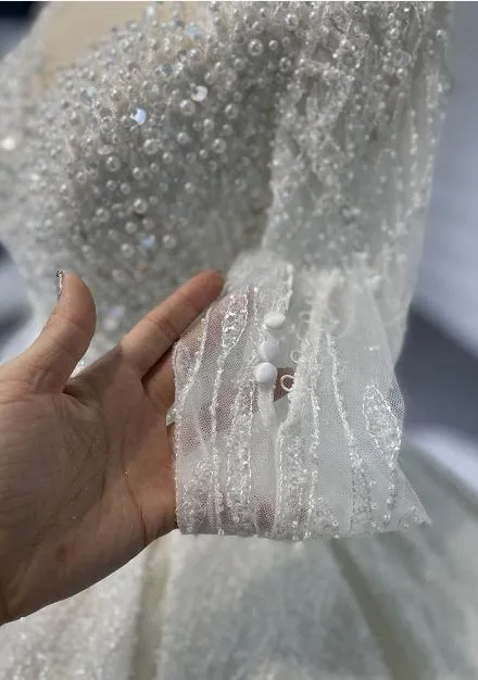 Z053 HEAVY BEADING LONG SLEEVE BALLGROWN WITH SHOULDER PAD DESIGN